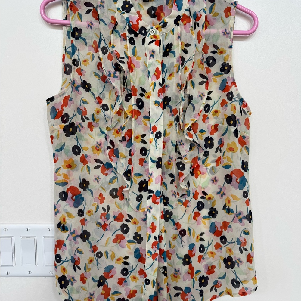 CAbi Multicolor Floral Button Down Sleeveless Blouse
